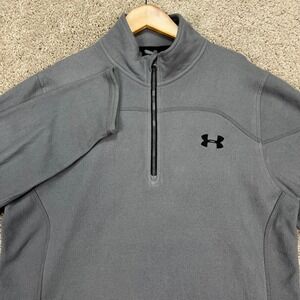 Under Armour Pullover Mens Medium Gray Long Sleeve 1/4 Zip Bicep Pocket Fleece